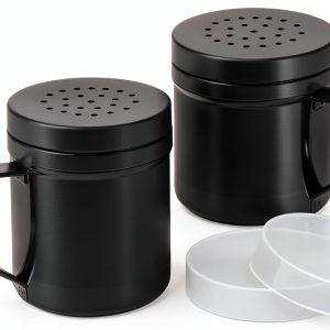 Black stainless steel dredge shakers CUSINIUM 6oz Plastic Caps-0